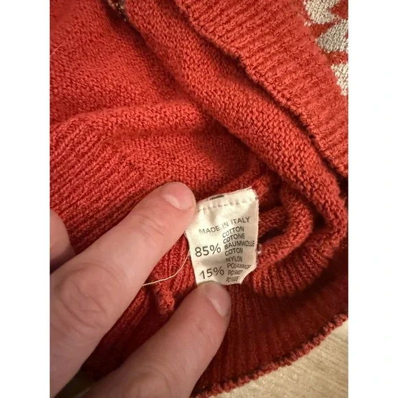 Vintage Fiume Italy Geometric Abstract Knit Sweater Red Multi Color Mens XL - Picture 3 of 7